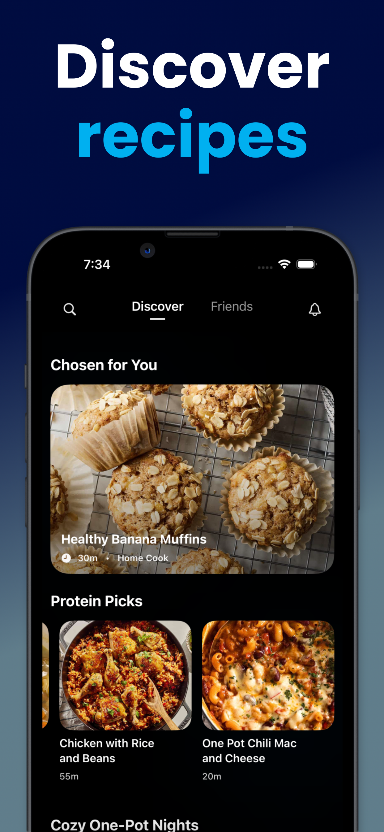 Chowboy app showing recipe discovery feed with personalized picks